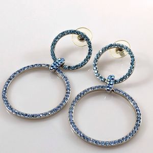 Blue Crystal Double Round Drop Earrings